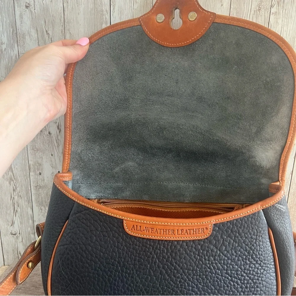 Dooney & Bourke Vintage Navy and Brown Leather Crossbody Satchel Bag